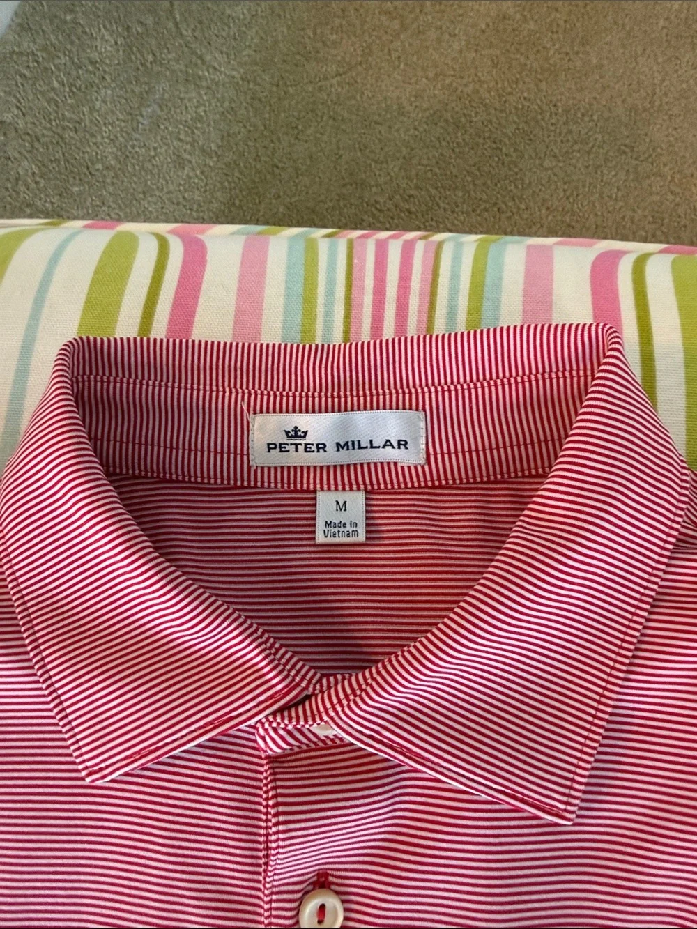 Men’s Peter Millar Tiebreaker Red &White Striped Ole Miss Polo Size Medium - Picture 2 of 4